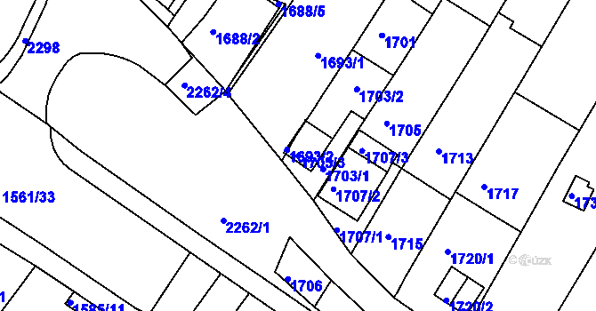 Parcela st. 1703/3 v KÚ Pisárky, Katastrální mapa