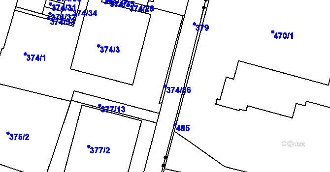 Parcela st. 374/36 v KÚ Pisárky, Katastrální mapa