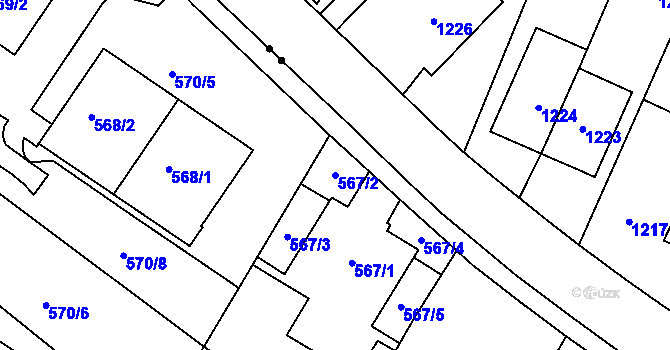 Parcela st. 567/2 v KÚ Pisárky, Katastrální mapa