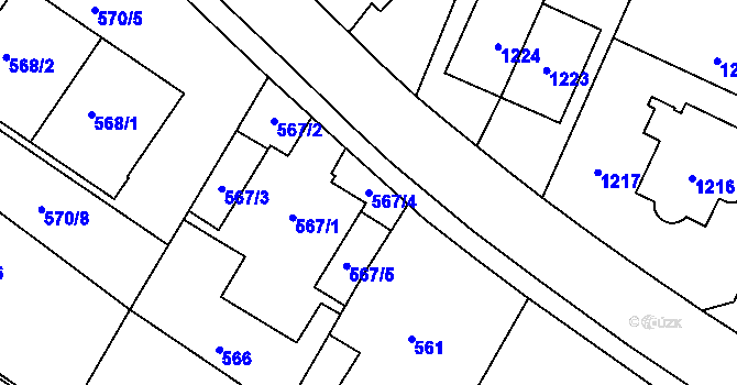 Parcela st. 567/4 v KÚ Pisárky, Katastrální mapa