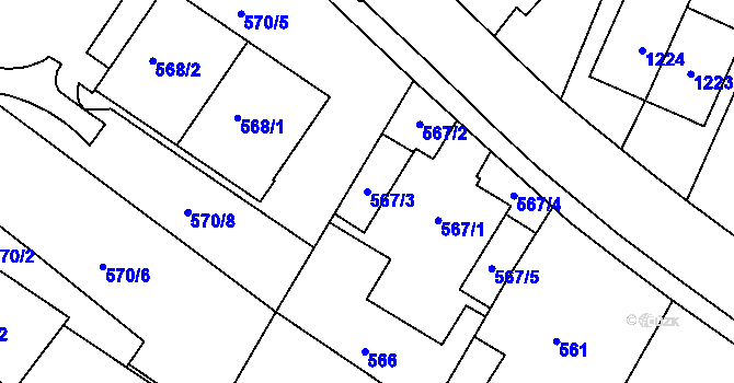 Parcela st. 567/3 v KÚ Pisárky, Katastrální mapa