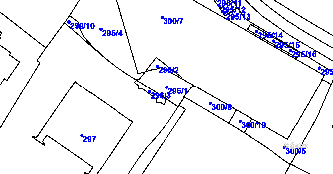 Parcela st. 296/1 v KÚ Pisárky, Katastrální mapa
