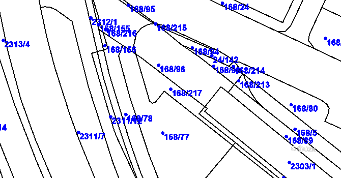 Parcela st. 168/217 v KÚ Pisárky, Katastrální mapa