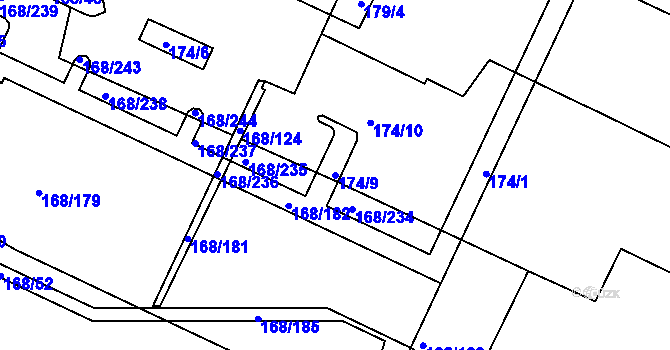 Parcela st. 174/9 v KÚ Pisárky, Katastrální mapa