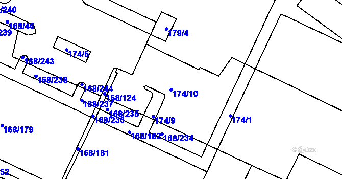 Parcela st. 174/10 v KÚ Pisárky, Katastrální mapa