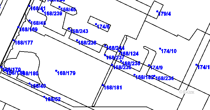 Parcela st. 168/237 v KÚ Pisárky, Katastrální mapa