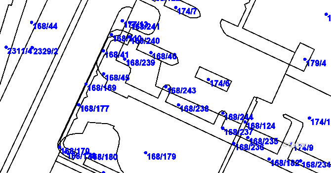 Parcela st. 168/243 v KÚ Pisárky, Katastrální mapa