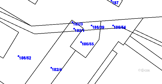 Parcela st. 186/55 v KÚ Pisárky, Katastrální mapa