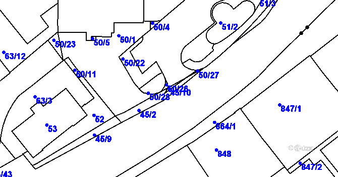 Parcela st. 45/10 v KÚ Pisárky, Katastrální mapa