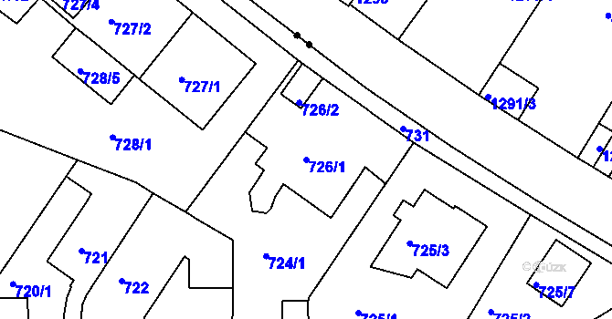 Parcela st. 726/1 v KÚ Pisárky, Katastrální mapa