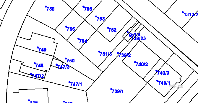 Parcela st. 751/3 v KÚ Pisárky, Katastrální mapa