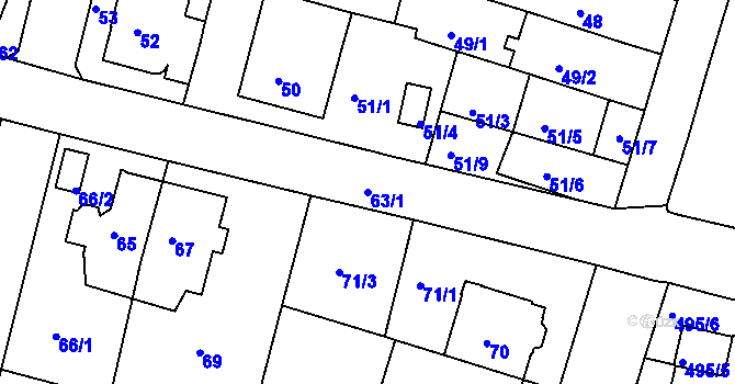 Parcela st. 63/1 v KÚ Nový Lískovec, Katastrální mapa