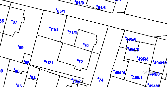 Parcela st. 70 v KÚ Nový Lískovec, Katastrální mapa