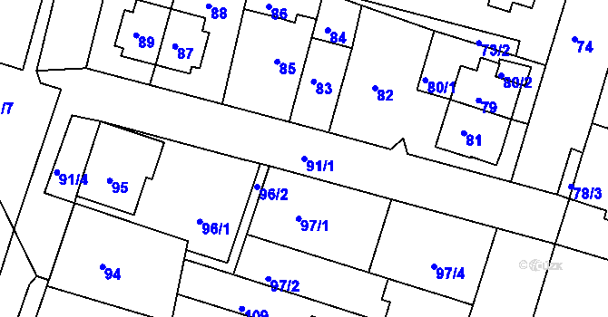 Parcela st. 91/1 v KÚ Nový Lískovec, Katastrální mapa