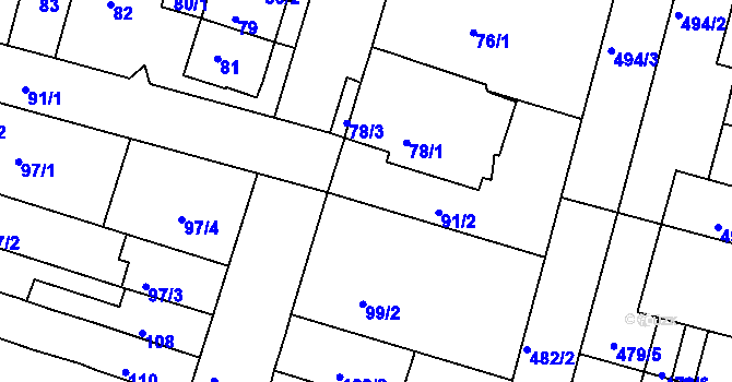 Parcela st. 91/3 v KÚ Nový Lískovec, Katastrální mapa