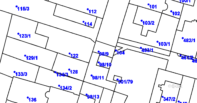 Parcela st. 98/9 v KÚ Nový Lískovec, Katastrální mapa