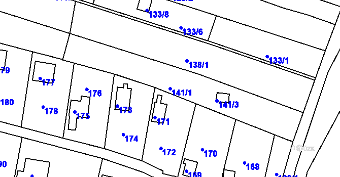 Parcela st. 141/1 v KÚ Nový Lískovec, Katastrální mapa