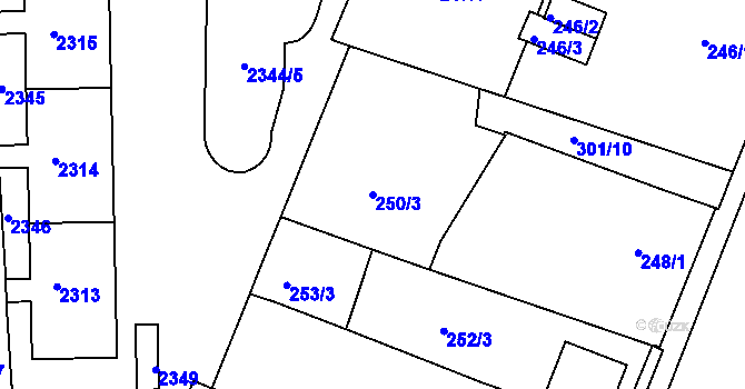 Parcela st. 250/3 v KÚ Nový Lískovec, Katastrální mapa