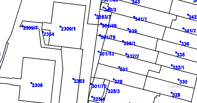 Parcela st. 301/13 v KÚ Nový Lískovec, Katastrální mapa