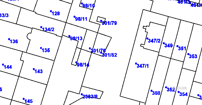 Parcela st. 301/52 v KÚ Nový Lískovec, Katastrální mapa
