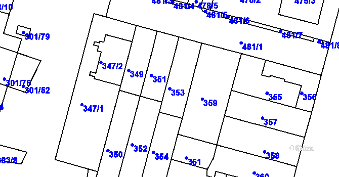 Parcela st. 353 v KÚ Nový Lískovec, Katastrální mapa