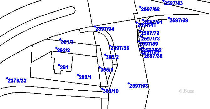 Parcela st. 365/2 v KÚ Nový Lískovec, Katastrální mapa