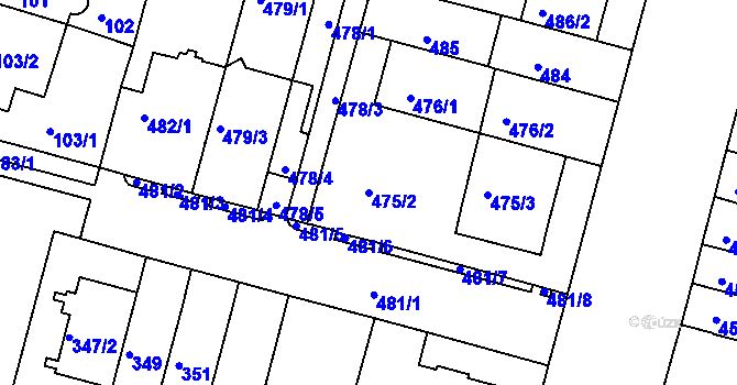 Parcela st. 475/2 v KÚ Nový Lískovec, Katastrální mapa