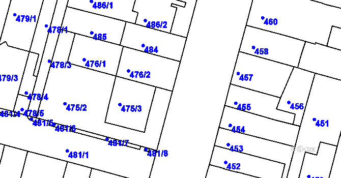 Parcela st. 476/3 v KÚ Nový Lískovec, Katastrální mapa
