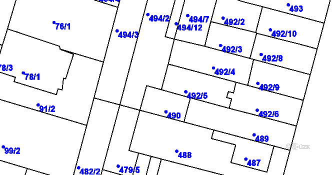 Parcela st. 492/1 v KÚ Nový Lískovec, Katastrální mapa