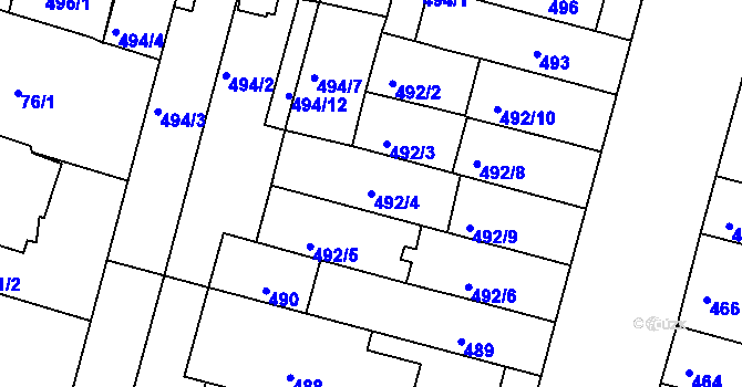 Parcela st. 492/4 v KÚ Nový Lískovec, Katastrální mapa