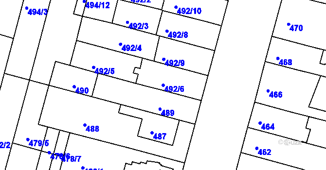 Parcela st. 492/6 v KÚ Nový Lískovec, Katastrální mapa