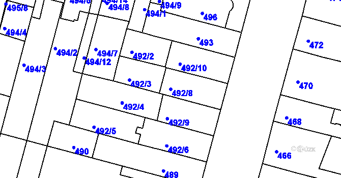 Parcela st. 492/8 v KÚ Nový Lískovec, Katastrální mapa