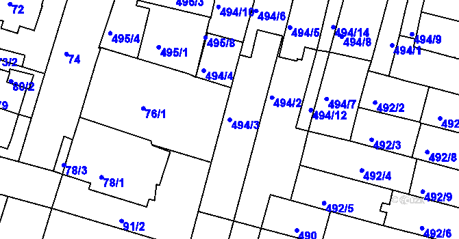 Parcela st. 494/3 v KÚ Nový Lískovec, Katastrální mapa