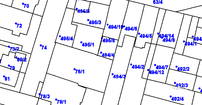 Parcela st. 494/4 v KÚ Nový Lískovec, Katastrální mapa