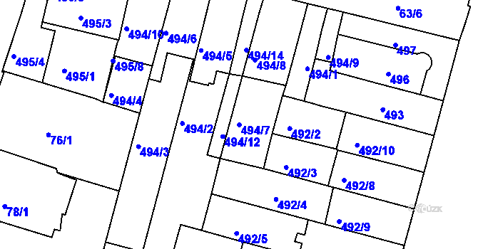 Parcela st. 494/7 v KÚ Nový Lískovec, Katastrální mapa
