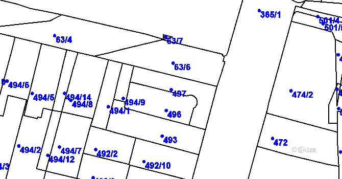 Parcela st. 497 v KÚ Nový Lískovec, Katastrální mapa