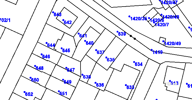 Parcela st. 637 v KÚ Nový Lískovec, Katastrální mapa