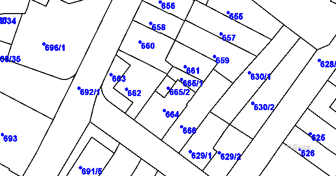 Parcela st. 665/2 v KÚ Nový Lískovec, Katastrální mapa