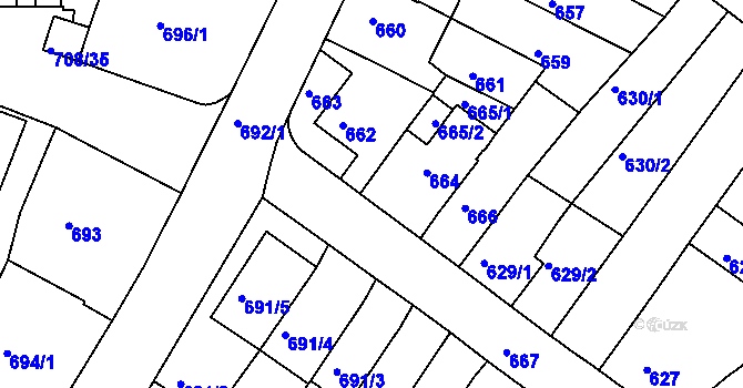 Parcela st. 665/3 v KÚ Nový Lískovec, Katastrální mapa