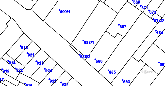 Parcela st. 688/1 v KÚ Nový Lískovec, Katastrální mapa