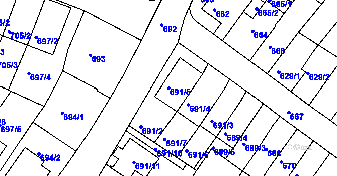 Parcela st. 691/5 v KÚ Nový Lískovec, Katastrální mapa