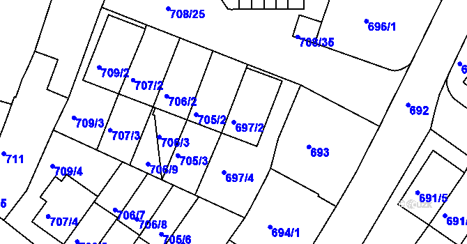 Parcela st. 697/2 v KÚ Nový Lískovec, Katastrální mapa