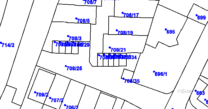 Parcela st. 708/31 v KÚ Nový Lískovec, Katastrální mapa
