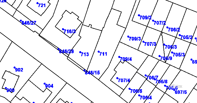 Parcela st. 711 v KÚ Nový Lískovec, Katastrální mapa
