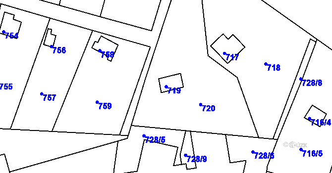 Parcela st. 719 v KÚ Nový Lískovec, Katastrální mapa