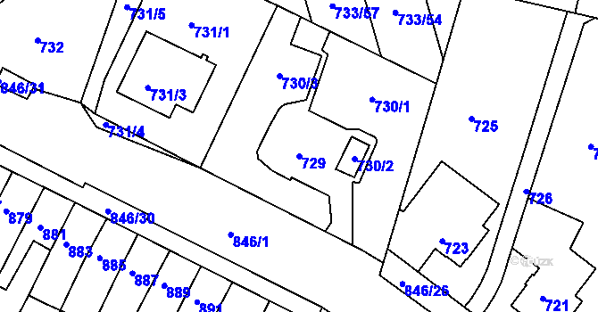 Parcela st. 729 v KÚ Nový Lískovec, Katastrální mapa