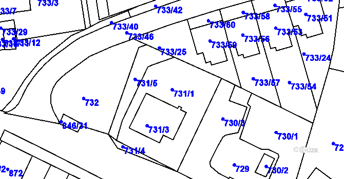 Parcela st. 731/1 v KÚ Nový Lískovec, Katastrální mapa