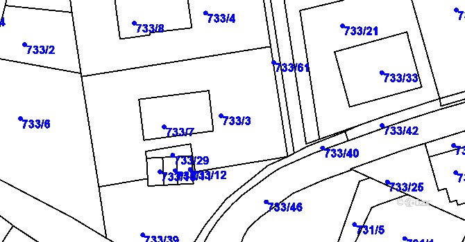 Parcela st. 733/3 v KÚ Nový Lískovec, Katastrální mapa