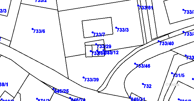 Parcela st. 733/11 v KÚ Nový Lískovec, Katastrální mapa