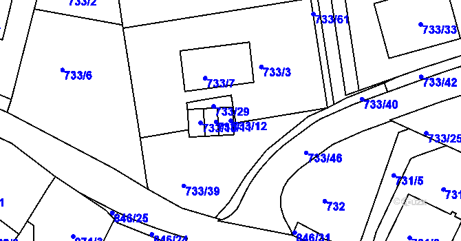 Parcela st. 733/12 v KÚ Nový Lískovec, Katastrální mapa